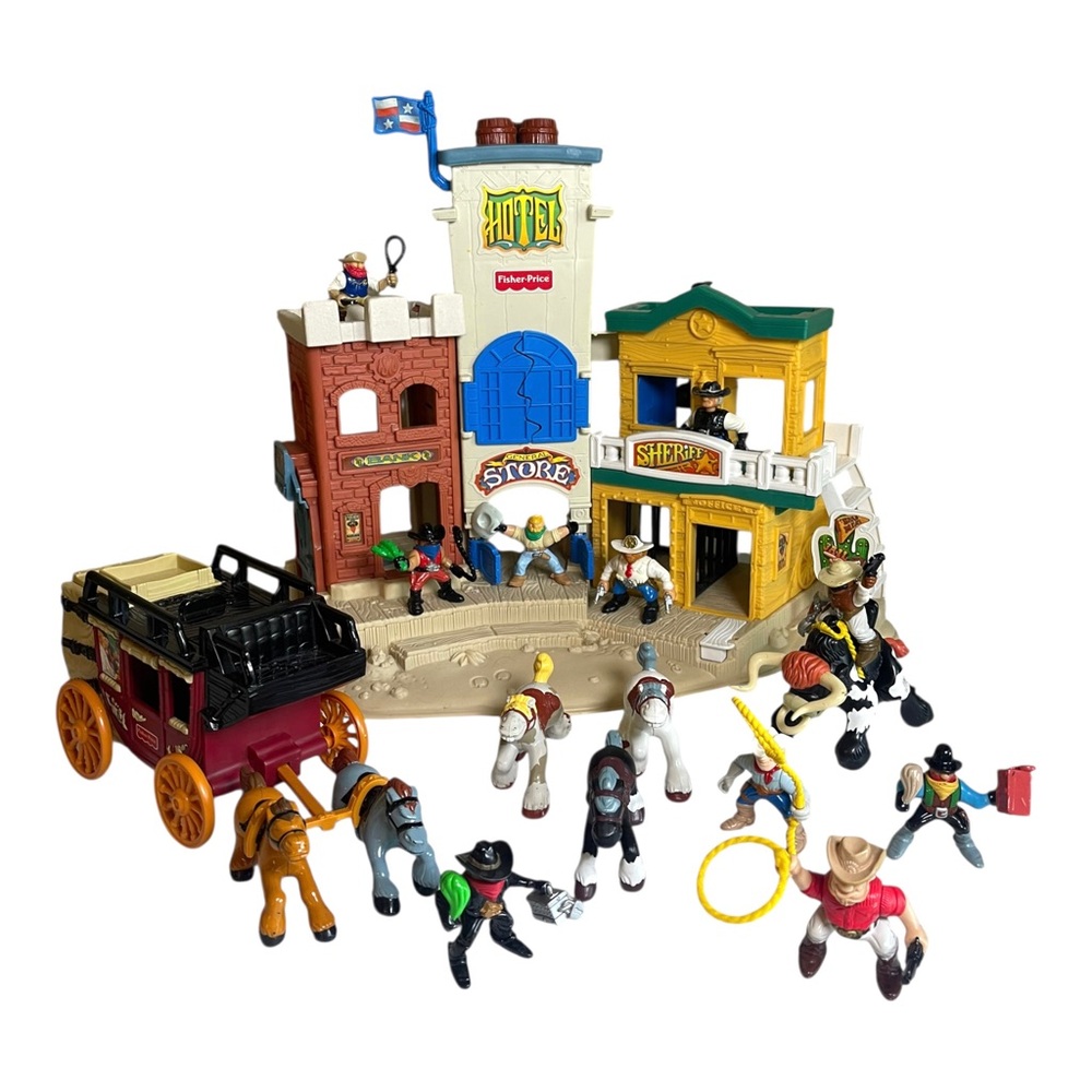 VTG Fisher Price Great Adventures Wild Western Town Cannonball Coach & Figures